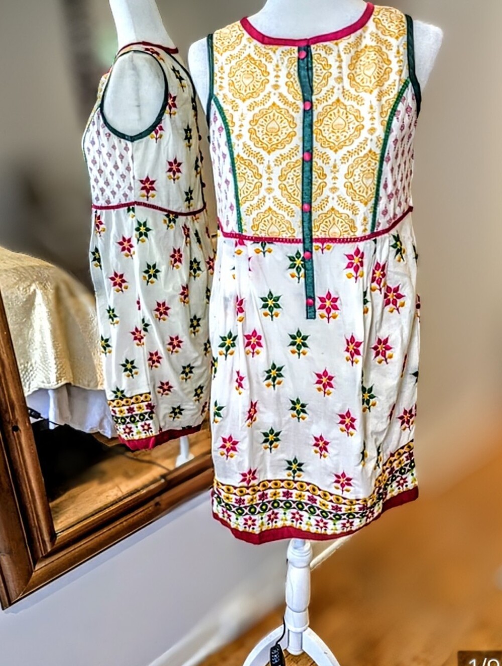 G.I.L.I. Cream Mini Dress with Pink and Green Accents